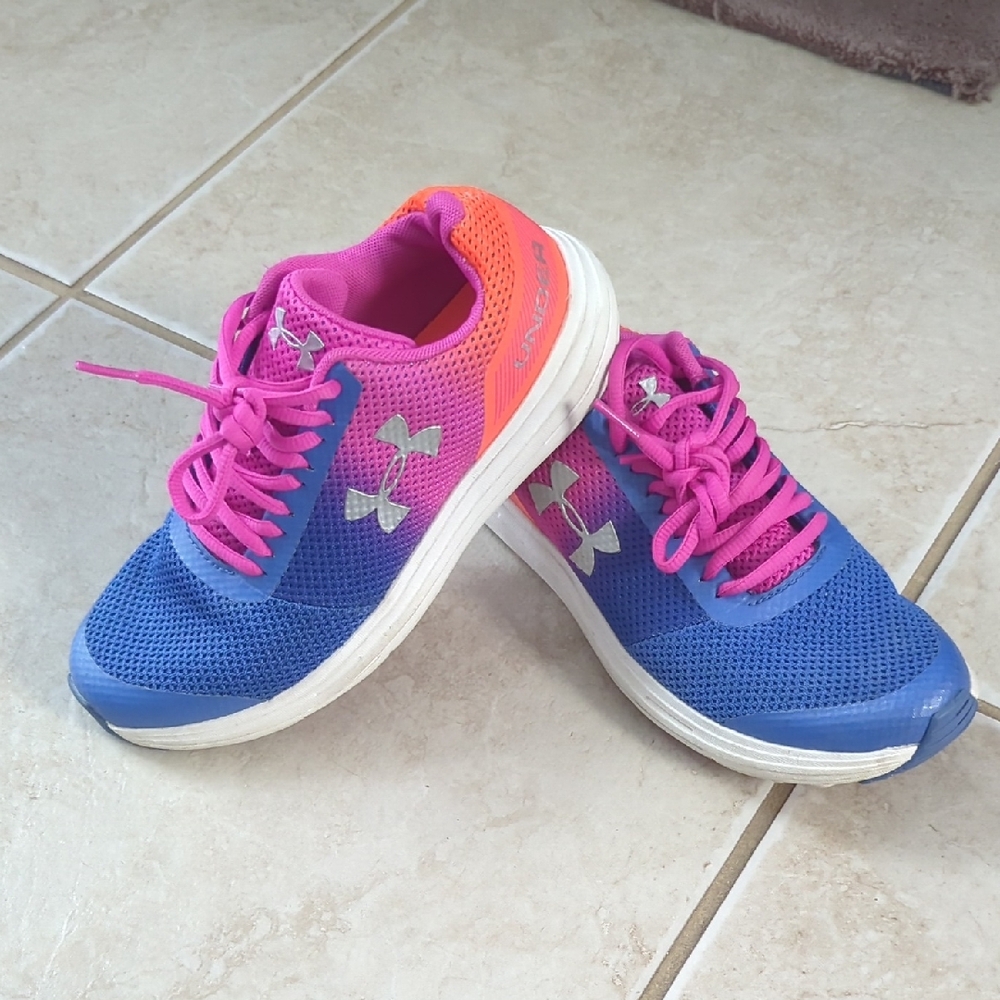 Under Armour Blue, Pink, and orange Athletic Shoes sneakers girls size 4